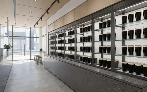 Architektur-Render im Getränkemarkt mit Stoutbier zum Thema Guinness Draught, ISIN GB0002374006, neutrales Tageslicht - Foto: THN