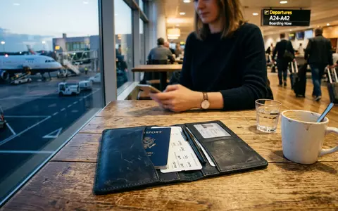 Fotorealistische Aufnahme von Reiseunterlagen vor dem Abflug zum Thema Lufthansa Flugticket, ISIN DE0008232125, natuerliches Licht - Foto: THN