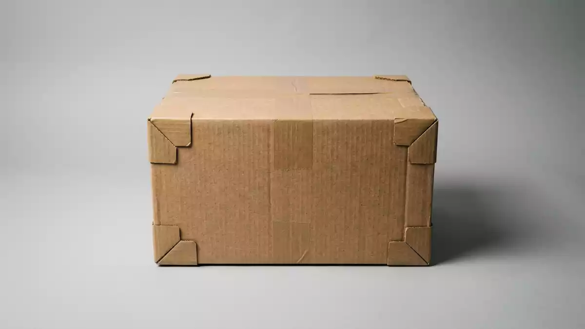 Fotorealistische Studioansicht von Versandpaket in neutraler Produktdarstellung