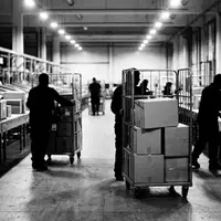 Schwarzweiss-Reportage mit Versandpaket zum Thema DHL Paket, ISIN DE0005552004, hoher Kontrast, sachlich dargestellt - Foto: THN