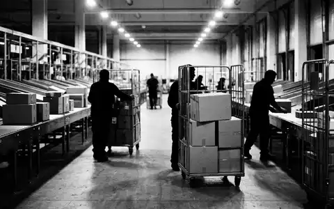 Schwarzweiss-Reportage mit Versandpaket zum Thema DHL Paket, ISIN DE0005552004, hoher Kontrast, sachlich dargestellt - Foto: THN