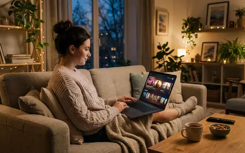 Fotorealistische Aufnahme von Streaming-Laptop im Wohnzimmer zum Thema MagentaTV, ISIN DE0005557508, natuerliches Licht - Foto: THN