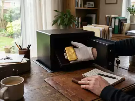 Fotorealistische Aufnahme von Goldbarren in der Geldanlage zum Thema Xetra Gold, ISIN DE0005810055, natuerliches Licht - Foto: THN