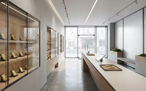 Architektur-Render im Edelmetallhandel mit Goldbarren zum Thema Xetra Gold, ISIN DE0005810055, neutrales Tageslicht - Foto: THN