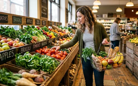 Fotorealistische Aufnahme von Lebensmittelmarkt beim Einkaufen zum Thema Carrefour Market, ISIN FR0000120172, natuerliches Licht - Foto: THN