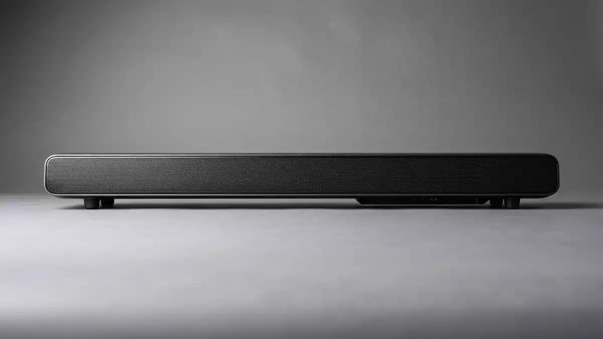 Fotorealistische Studioansicht von Soundbar in neutraler Produktdarstellung, neutral