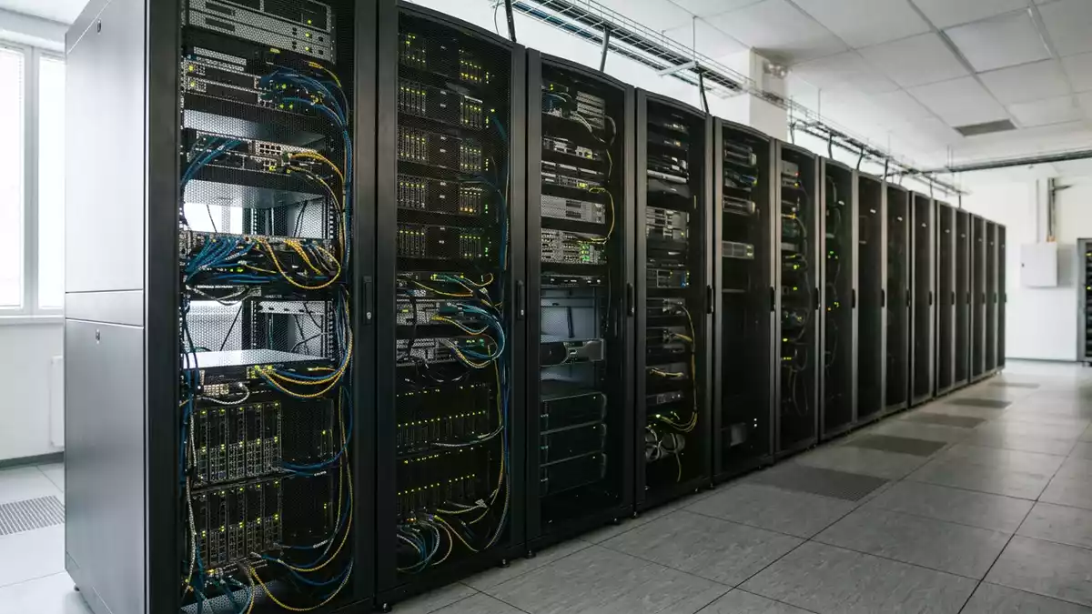 Fotorealistische Ansicht von Serverschrank im Serverraum in realer Umgebung, neutral