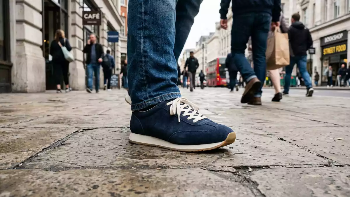Fotorealistische Ansicht von Retro-Sneaker in der Freizeit in realer Umgebung, neutral