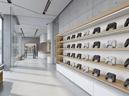 Architektur-Render im Elektronik-Fachmarkt mit Videospiel zum Thema Call of Duty, ISIN US00507V1098, neutrales Tageslicht - Foto: THN