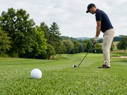 Fotorealistische Aufnahme von Golfball auf dem Golfplatz zum Thema Titleist Pro V1, ISIN US0050981085 - Foto: THN