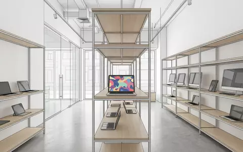 Architektur-Render im Computer-Fachhandel mit Bildbearbeitungssoftware zum Thema Adobe Photoshop, ISIN US00724F1012, neutrales Tageslicht - Foto: THN