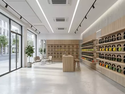 Architektur-Render im Arbeitsschutz-Fachhandel mit Kapselgehörschutz zum Thema 3M Gehörschutz, ISIN US88579Y1010, neutrales Tageslicht - Foto: THN
