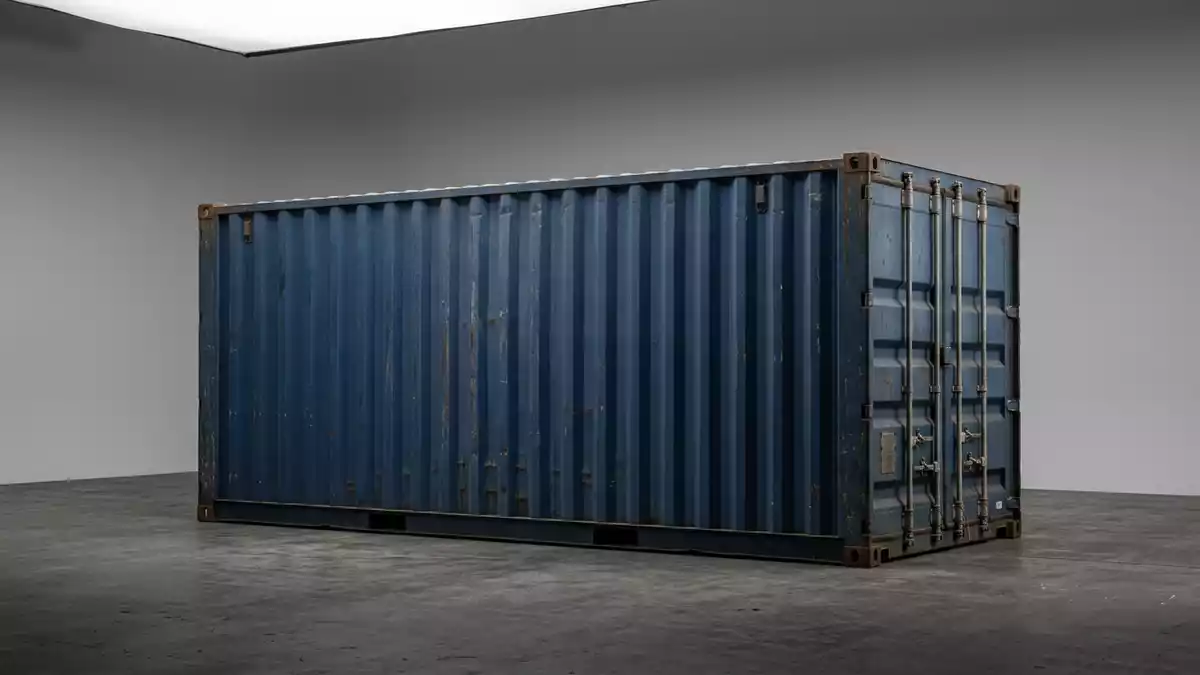 Fotorealistische Studioansicht von Frachtcontainer in neutraler Produktdarstellung