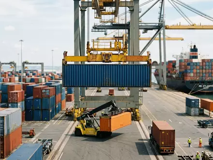 Fotorealistische Aufnahme von Frachtcontainer im Güterverkehr zum Thema Maersk Container Tracking, ISIN DK0010244508, natuerliches Licht - Foto: THN