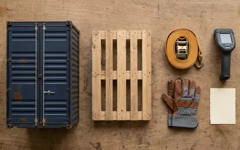 Flatlay-Arrangement rund um Frachtcontainer zum Thema Maersk Container Tracking, ISIN DK0010244508, weiches Oberlicht - Foto: THN