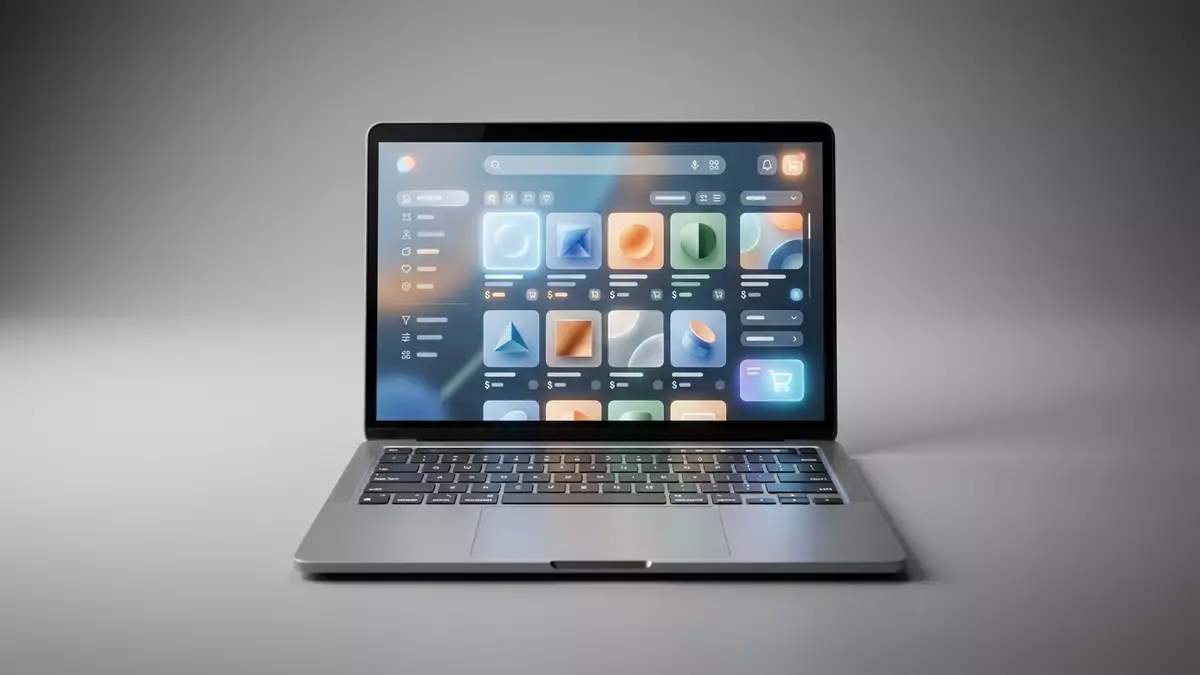 Fotorealistische Studioansicht von Einkaufsplattform in neutraler Produktdarstellung