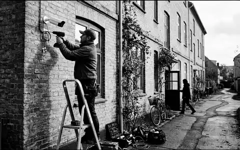 Schwarzweiss-Reportage mit Überwachungskamera zum Thema Arlo Pro 4 Kamera, ISIN US04206A1016, hoher Kontrast - Foto: THN