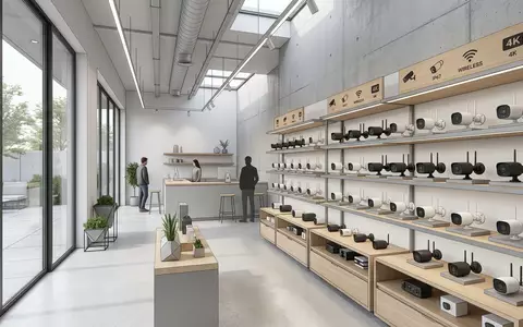 Architektur-Render im Sicherheitsfachhandel mit Überwachungskamera zum Thema Arlo Pro 4 Kamera, ISIN US04206A1016, neutrales Tageslicht - Foto: THN