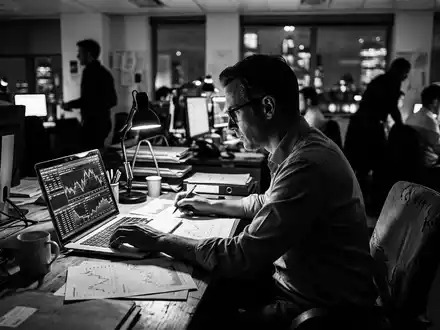 Schwarzweiss-Reportage mit Wertpapierdepot zum Thema Amundi ETF, ISIN FR0004125920, hoher Kontrast, sachlich dargestellt - Foto: THN