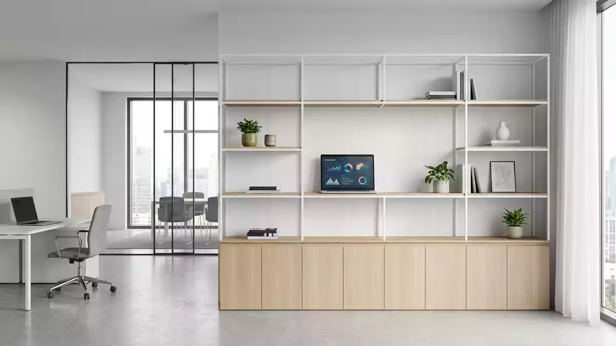 Architektur-Render im Bankfiliale mit Wertpapierdepot im Ausstellungsbereich, neutral