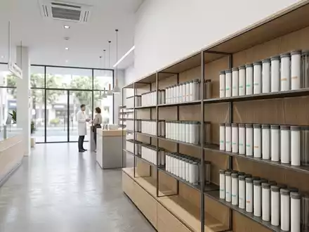 Architektur-Render im Apotheke mit Erkältungstabletten zum Thema Aspirin Complex, ISIN DE000BAY0017, neutrales Tageslicht - Foto: THN