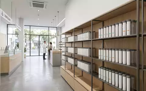 Architektur-Render im Apotheke mit Erkältungstabletten zum Thema Aspirin Complex, ISIN DE000BAY0017, neutrales Tageslicht - Foto: THN