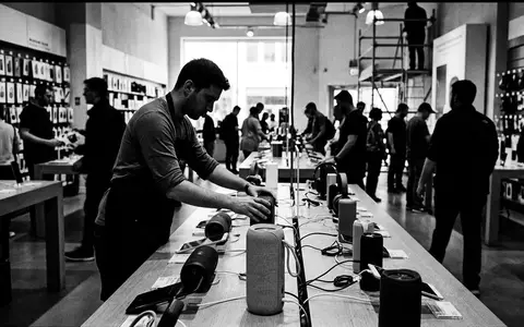 Schwarzweiss-Reportage mit Bluetooth-Lautsprecher zum Thema Beosound Lautsprecher, ISIN DK0010218429, hoher Kontrast, sachlich dargestellt - Foto: THN