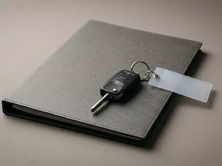 Fotorealistische Studioaufnahme von Versicherungsmappe zum Thema AXA KFZ-Versicherung, ISIN FR0000120628, klare Lichtfuehrung - Foto: THN