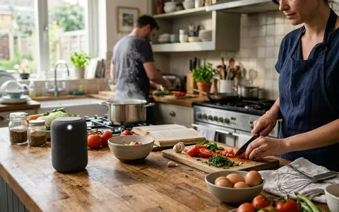 Fotorealistische Aufnahme von Smart-Lautsprecher in der Küche zum Thema Amazon Echo Dot, ISIN US0231351067 - Foto: THN