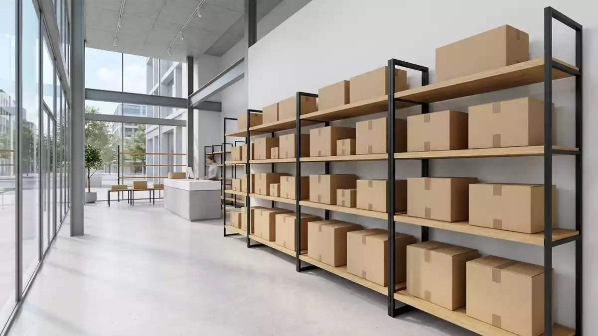 Architektur-Render im Versandfachhandel mit Paketversand im Ausstellungsbereich