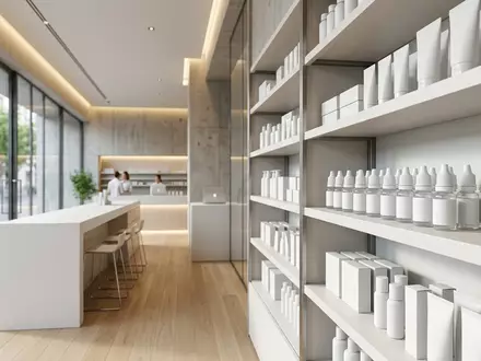 Architektur-Render im Apotheke mit Augentropfen zum Thema Systane Augentropfen, ISIN CH0432492467, neutrales Tageslicht - Foto: THN