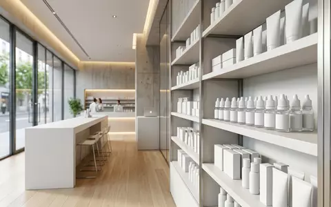 Architektur-Render im Apotheke mit Augentropfen zum Thema Systane Augentropfen, ISIN CH0432492467, neutrales Tageslicht - Foto: THN
