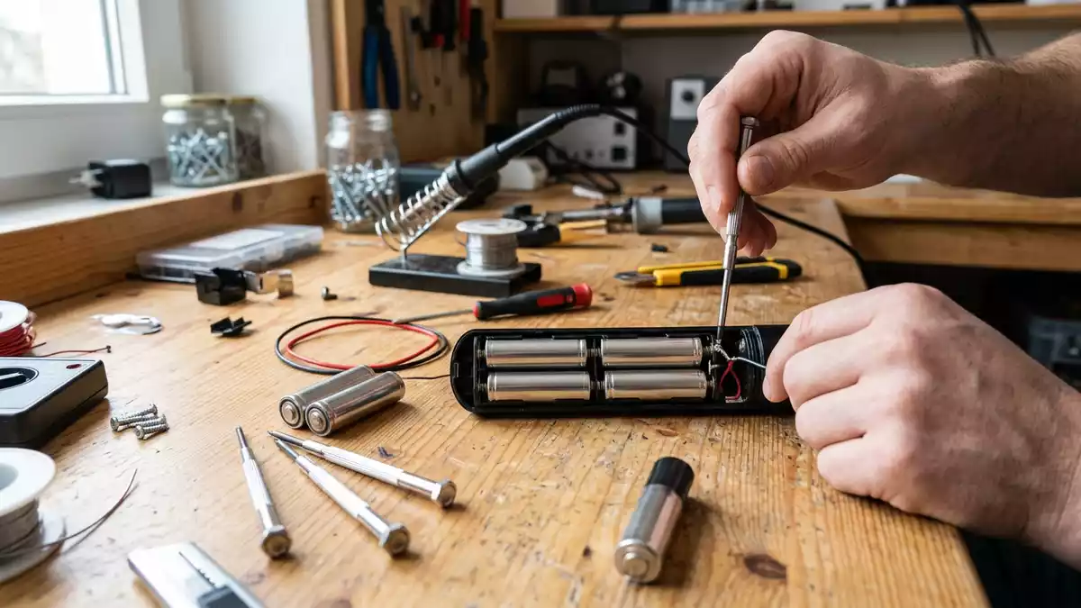 Fotorealistische Ansicht von Haushaltsbatterien im Haushalt in realer Umgebung