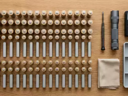 Flatlay-Arrangement rund um Haushaltsbatterien zum Thema Duracell Batterien, ISIN US0846701086, weiches Oberlicht - Foto: THN