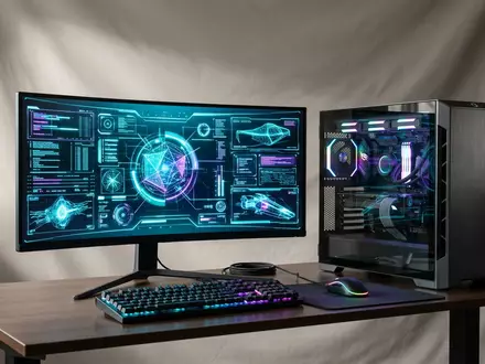 Fotorealistische Studioaufnahme von Computerspiel zum Thema Cyberpunk 2077, ISIN PLOPTCD00011, klare Lichtfuehrung - Foto: THN