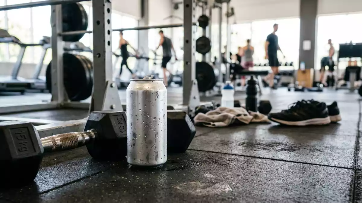 Fotorealistische Ansicht von Energydrink beim Sport in realer Umgebung, neutral