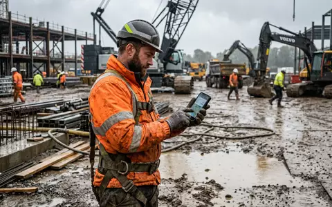 Fotorealistische Aufnahme von Baustellenhandy auf Baustellen zum Thema CAT S62 Pro, ISIN US1491231015, natuerliches Licht - Foto: THN