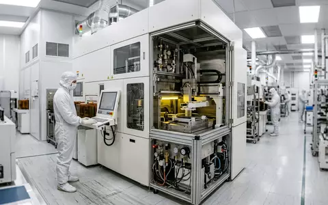 Fotorealistische Aufnahme von Lithographiesystem in der Chipfertigung zum Thema ASML Lithographiesystem, ISIN NL0010273215, natuerliches Licht - Foto: THN
