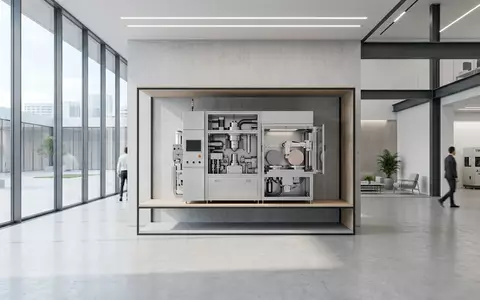 Architektur-Render im Industrie-Fachhandel mit Lithographiesystem zum Thema ASML Lithographiesystem, ISIN NL0010273215, neutrales Tageslicht - Foto: THN