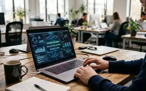 Fotorealistische Aufnahme von Sicherheitssoftware im Büro zum Thema Avast Antivirus, ISIN GB00BYT16L97, natuerliches Licht - Foto: THN