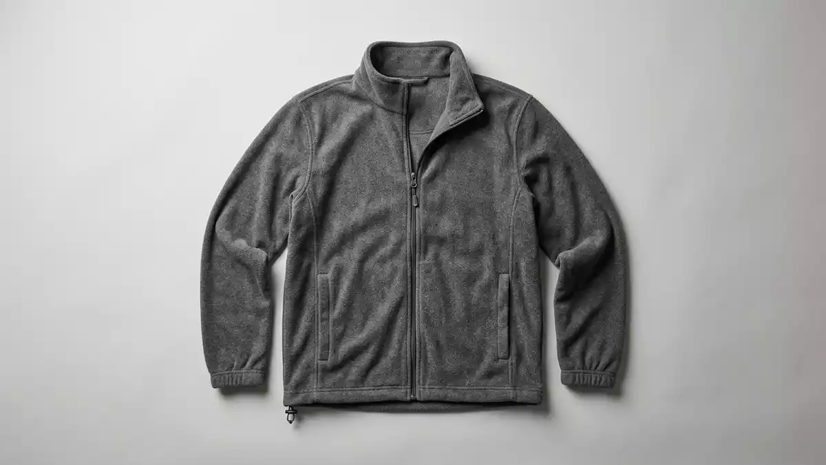 Fotorealistische Studioansicht von Fleecejacke in neutraler Produktdarstellung