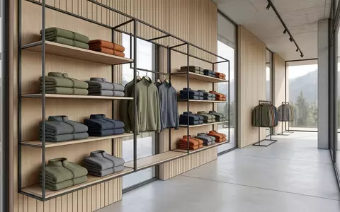 Architektur-Render im Outdoor-Fachhandel mit Fleecejacke zum Thema Columbia Fleecejacke, ISIN US1985161066, neutrales Tageslicht - Foto: THN