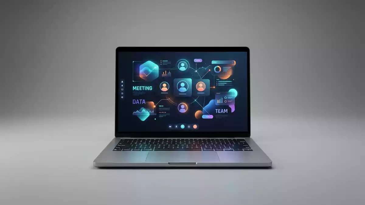 Fotorealistische Studioansicht von Videokonferenz in neutraler Produktdarstellung