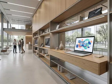 Architektur-Render im IT-Fachhandel mit Videokonferenz zum Thema Webex Meetings, ISIN US17275R1023, neutrales Tageslicht - Foto: THN