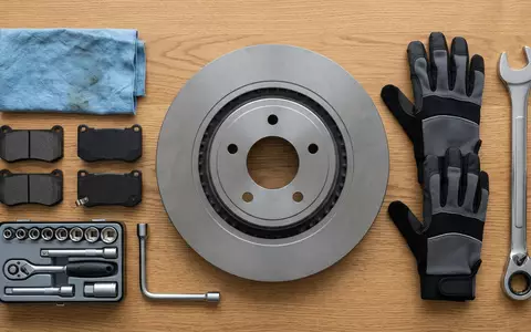Flatlay-Arrangement rund um Bremsbeläge zum Thema Brembo Bremsbeläge, ISIN IT0005252728, weiches Oberlicht - Foto: THN