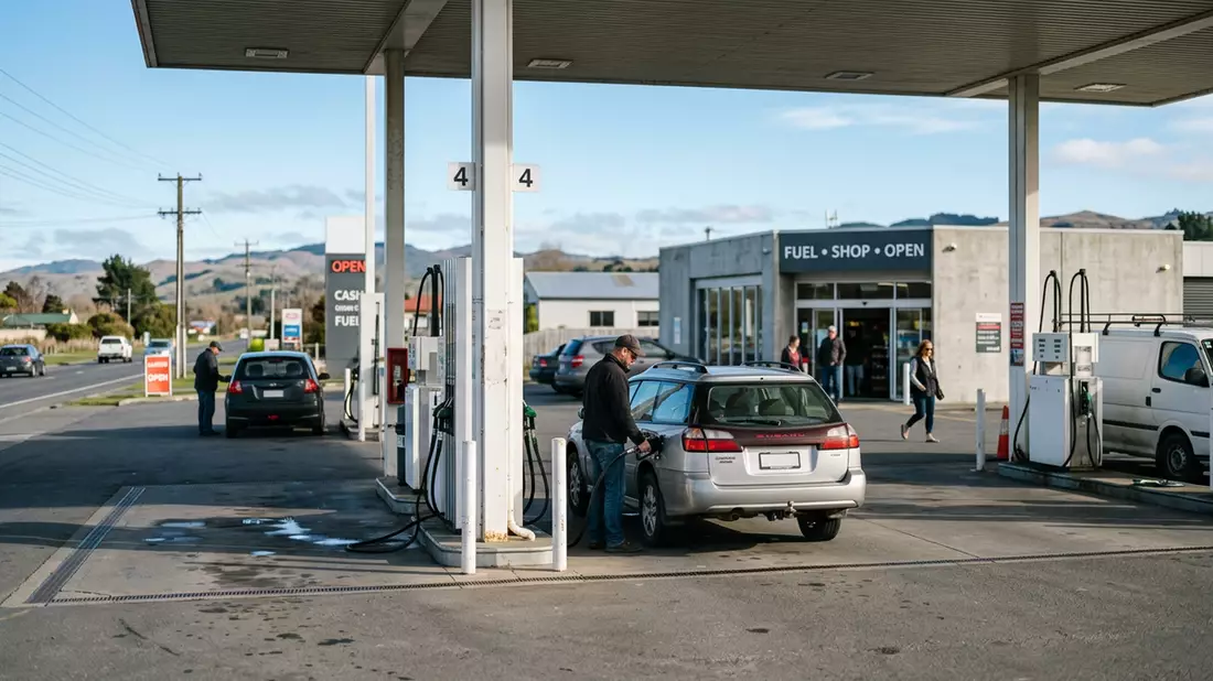 Fotorealistische Ansicht von Tankstellenanlage an der Tankstelle in realer Umgebung