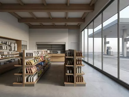 Architektur-Render im Tankstelle mit Tankstellenanlage zum Thema Aral Tankstelle, ISIN GB0007980591, neutrales Tageslicht - Foto: THN