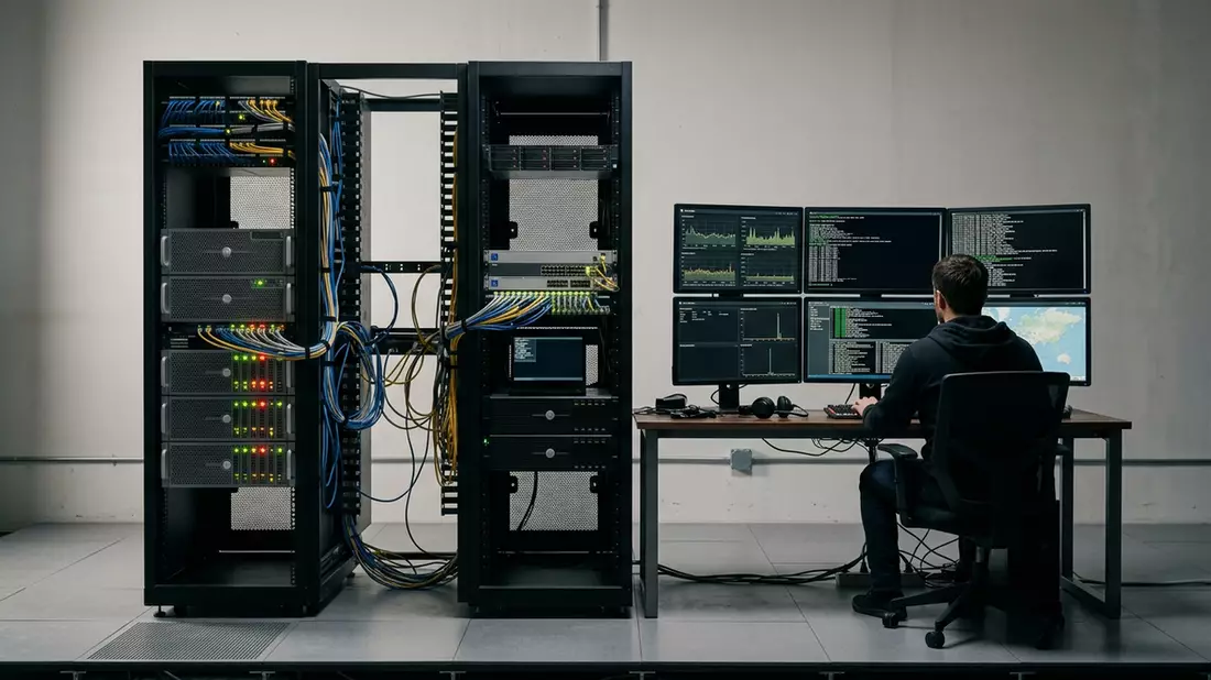 Fotorealistische Studioansicht von Netzwerksicherheit in neutraler Produktdarstellung