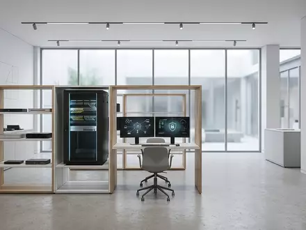 Architektur-Render im IT-Fachhandel mit Netzwerksicherheit zum Thema Norton, ISIN US11135F1012, neutrales Tageslicht - Foto: THN