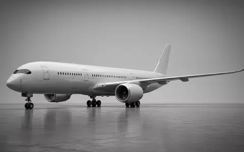 Fotorealistische Studioaufnahme von Passagierflugzeug zum Thema American Airlines Flug, ISIN US0010551028, klare Lichtfuehrung - Foto: THN